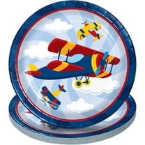 HOME & HOOPLA Airplane Party Supplies - Sky Flyer Round Paper Dessert Plates for 16 Guests