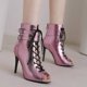 thumbnail image 4 of NECHOLOGY Botas Mujer Adulto Femenino Zapatos Botines mujer Moda Spicy Girl Tobillo bajo Ribete Punta redonda Tobillo Botas de cuero Zapatos casuales y de mujer Ocio (Pink, 9.5), 4 of 5