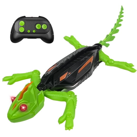MAXKY Electronic Remote Control Chameleon Kids Toy, Wall Climbing, Rechargeable, LED Lights, Green, 1-Pack
