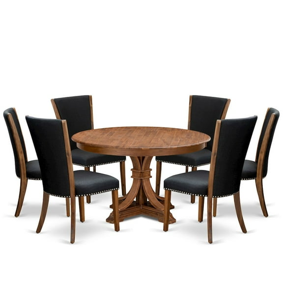 Luxe by East West Furniture 7 Piece Dining Table Set For 6 Contains 54" Round Table In Black Color