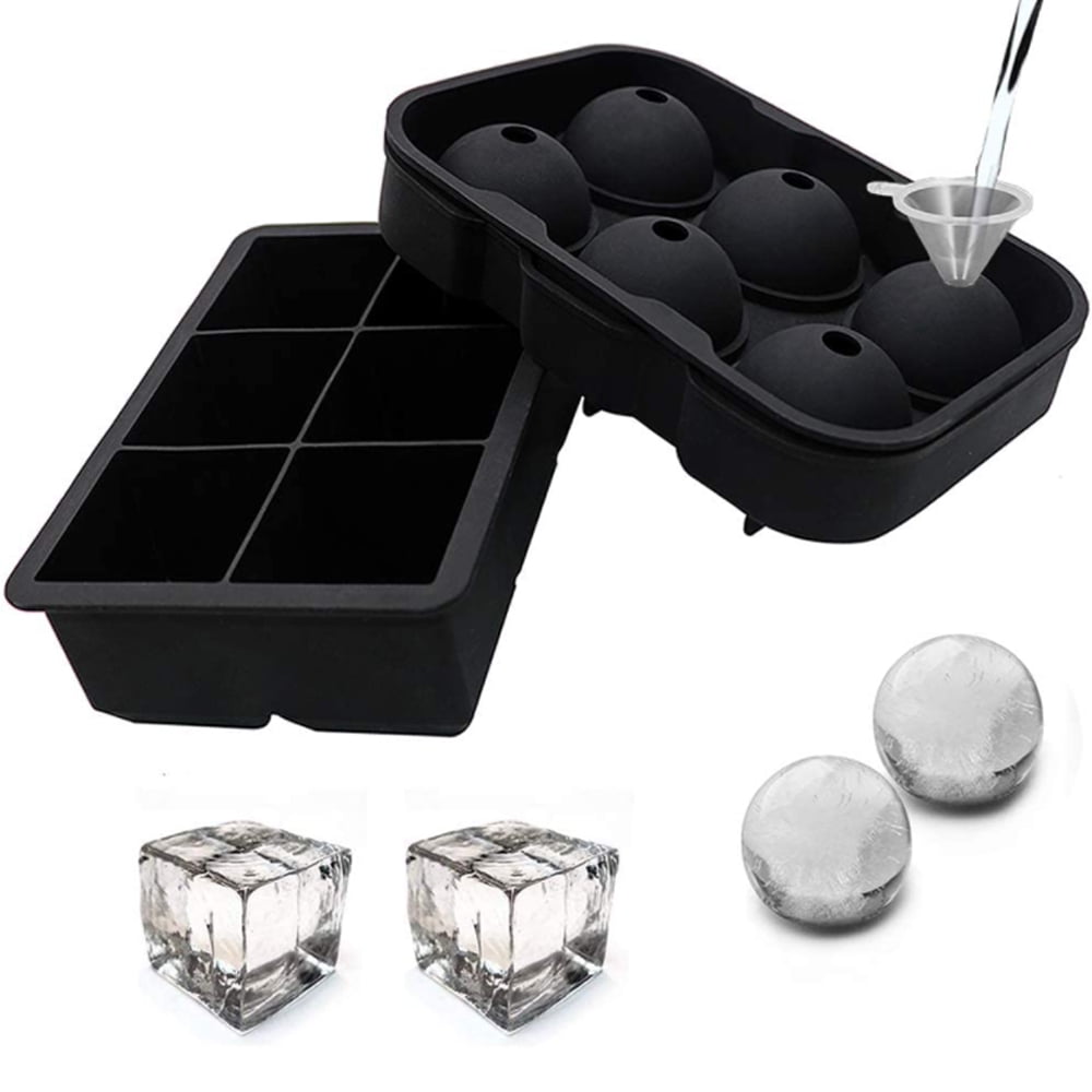 Skycarper Ice Cube Tray, Silicone Freezer Molds with Lid (Set of 3) -  Spherical Disc, Large Square, Hexagon, Whiskey Ice Cubes 