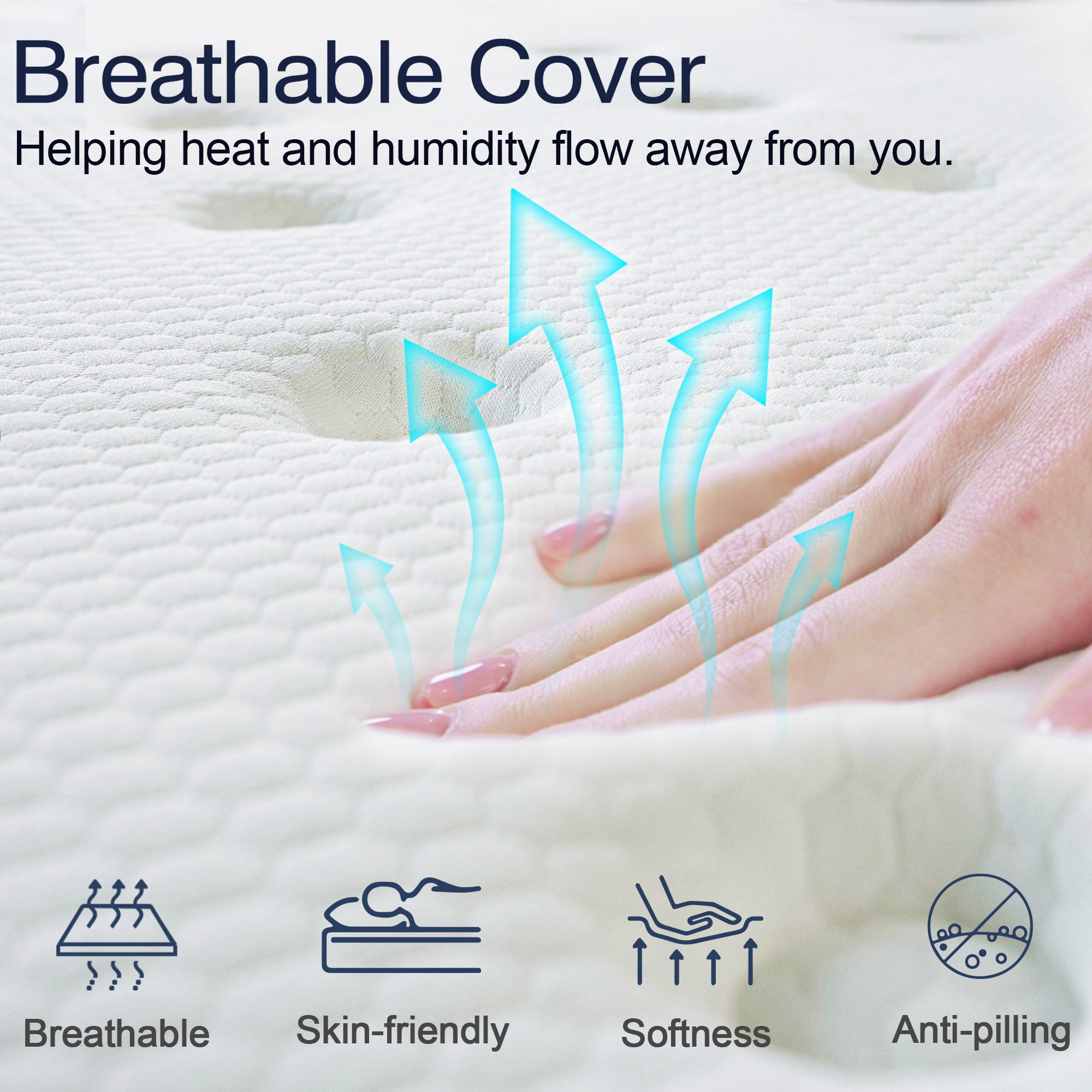 Pucloce 12" Hybrid Queen Mattress, Comfort Gel Memory Foam Innerspring Queen Size Mattress 12 inch, Mattress in a Box, White and Blue