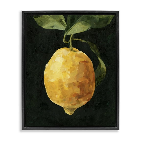 Stupell Industries Abstract Lemon on Vine Food & Beverage Painting Black Floater Framed Canvas Art Print Wall Art, 17 x 21