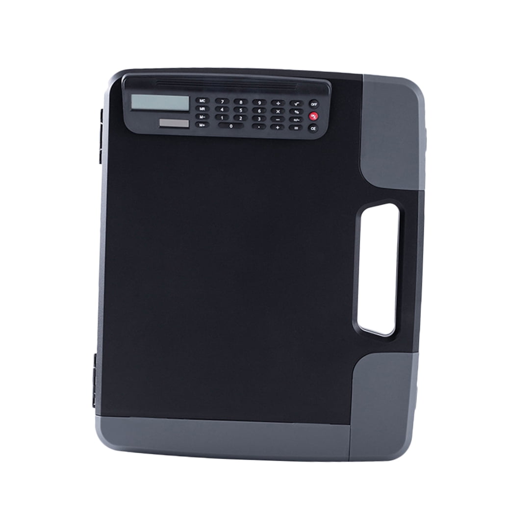 LOLIPPYY Black Clipboard with Built-in Calculator and File Organizer, Portable A4 Document Holder for Office and School Use
