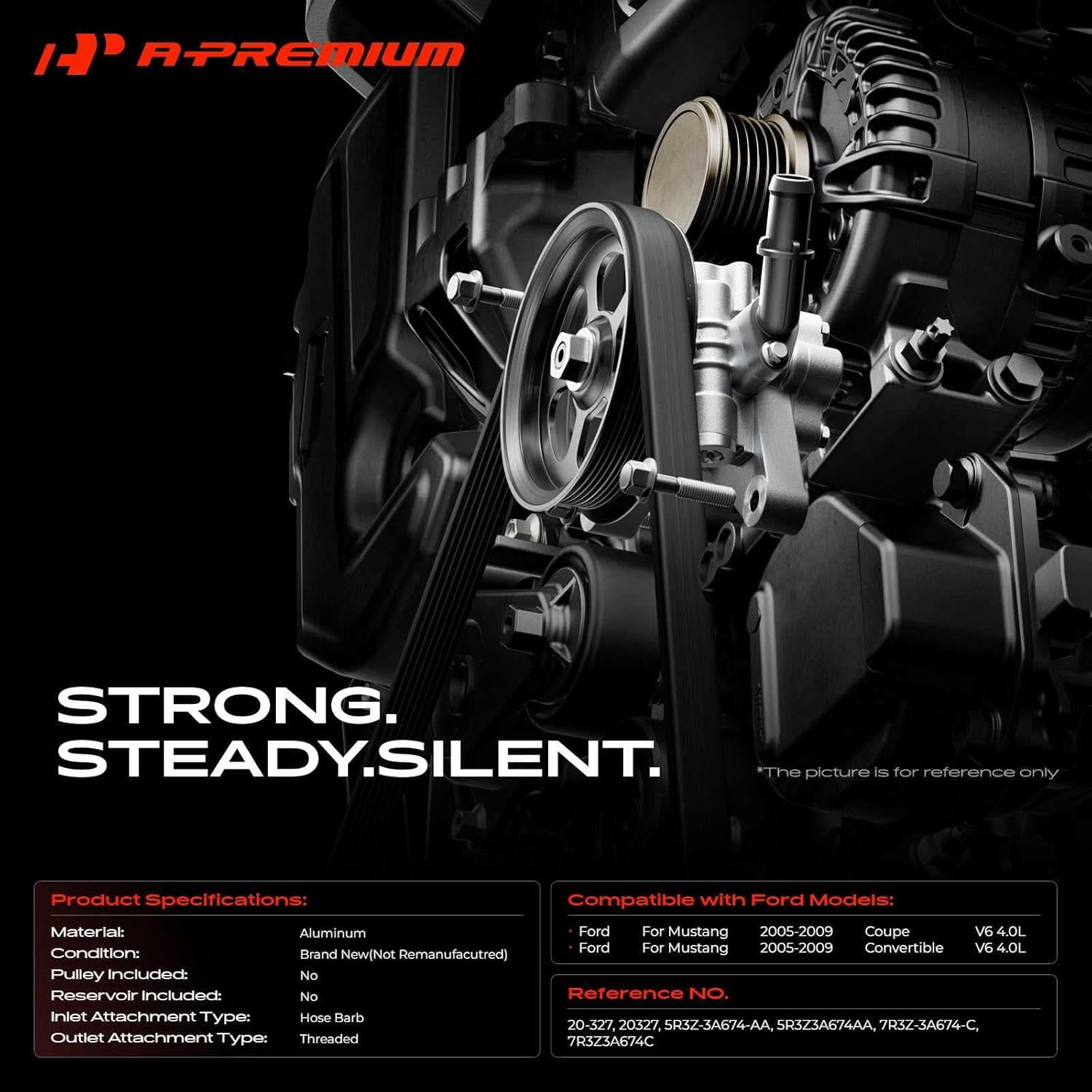 A-Premium Power Steering Pump Without Reservoir Compatible with Ford Mustang 2005-2009