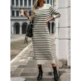 thumbnail image 4 of Long Sweater Dress for Women Loose Knitwear Striped Long Dresses Stylish Autumn and Winter Outfits M, 4 of 9