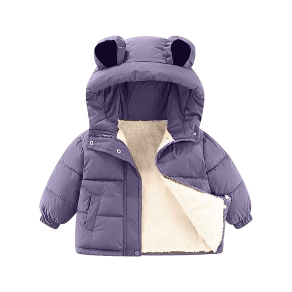 CPNG Toddler Boys Girls Thickened Fleece Jackets Lined Puffer Padded Coat with Pockets Hooded Bear Ears Zip Up Padded Outwear Winter Clothing
