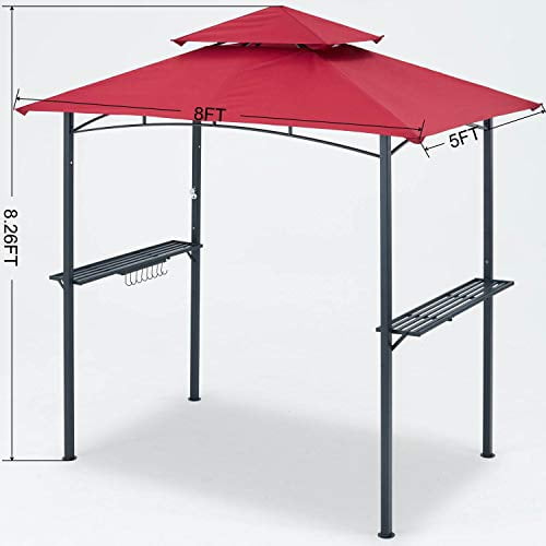 ABCCANOPY 8'x 5' Grill Gazebo Shelter, Double Tier Outdoor BBQ Gazebo Canopy with LED Light(Burgundy)