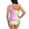 thumbnail image 5 of Picia Fish Scale Pattern Women's One Piece Swimsuits,One Shoulder Swimwear Asymmetric ,Ruffle Monokinis Bathing Suits,High Waisted Flattering Bathing Suits-Small, 5 of 8