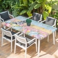 thumbnail image 2 of Easter Table Cloths for 6 Foot Rectangle Tables, Spring Bunny Eggs Flowers Colorful Wooden Grain Patio Waterproof Elastic Fitted Tablecloths, Washable Rectangular Table Cover for Camping, 2 of 8