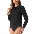 thumbnail image 4 of INSPIRE CHIC Leotard Shirt for Women's Collared Business Casual Button Down Long Sleeves Bodysuit Top M Black, 4 of 6