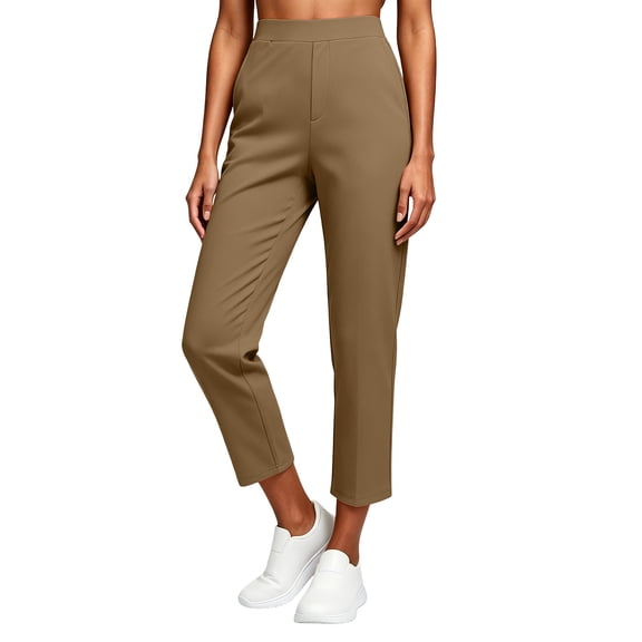 BVnarty Women's High Rise Straight Leg Ankle Dress Pants Pull On Wide Waistband Slim Fit with Pockets for Office Business Commute Khaki XXL