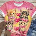 thumbnail image 5 of Womens Valentine's Day Cat Lover T-Shirt, Cute Kitten & Hearts Graphic Tee All Over Print, Soft Stretch Casual Shirt, Sizes S-5XL,Size XL, 5 of 6