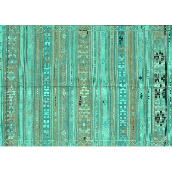 Ahgly Company Machine Washable Indoor Rectangle Southwestern Turquoise Blue Country Area Rugs, 7' x 10'