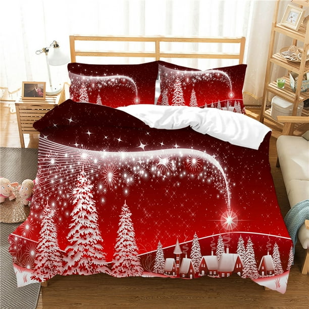 Duvet Cover Set Red Home Bedclothes 2/3 Pcs Merry Christmas Comforter
