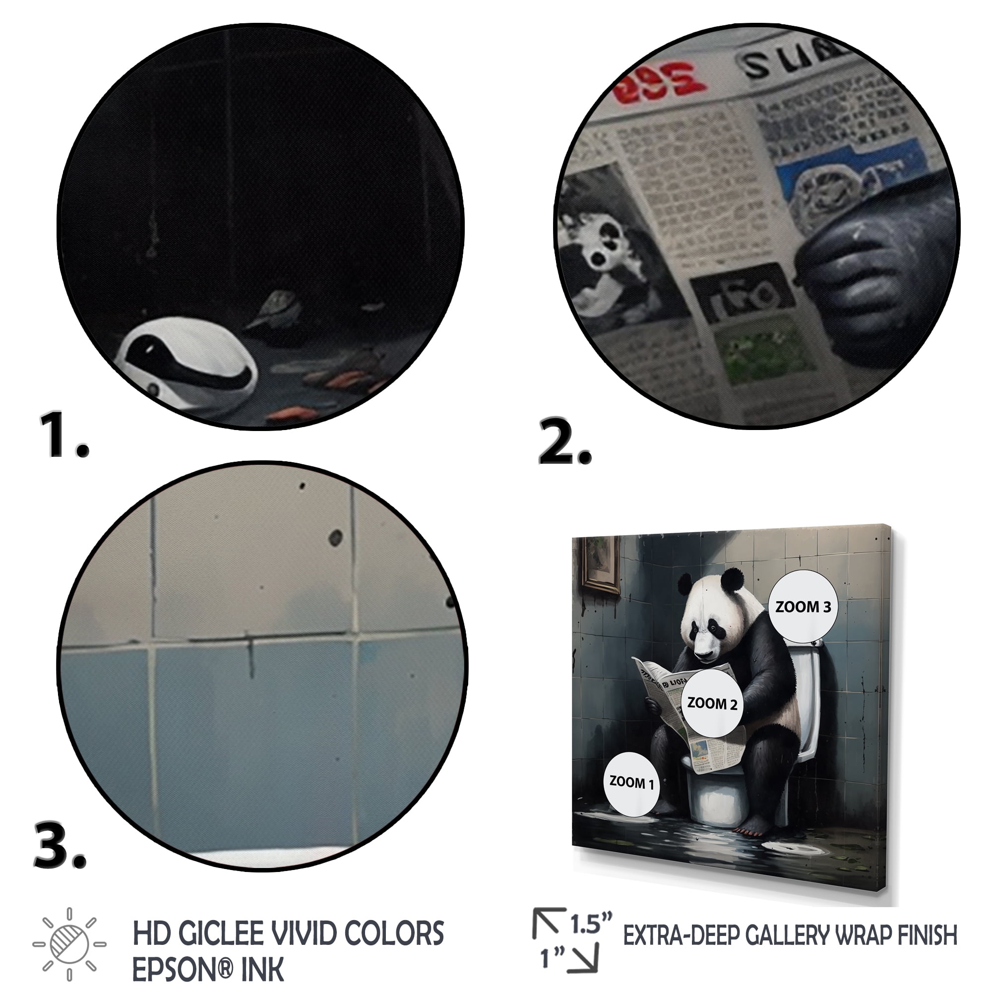 Designart Panda On Toilet Reading News Canvas Wall Art