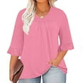 thumbnail image 2 of bnaln Plus Size Tops for Women Clearance Ladies Summer Tops 3/4 Ruffle Sleeve Shirts Casual V-Neck Pleated T-Shirt Loose Fitting Pullover Blouses Trendy Dressy Tshirts Going Out Tops, 2 of 5