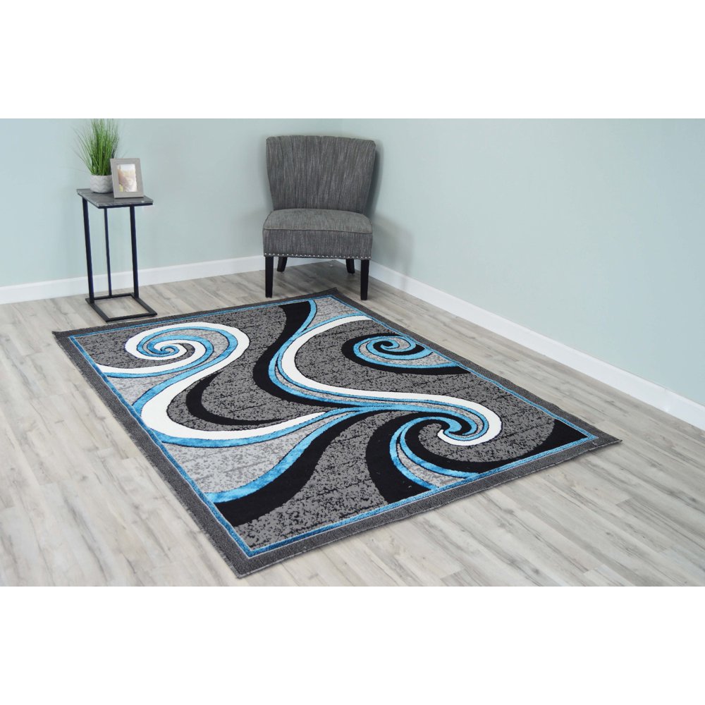 Star Polyester Modern Wave Contemporary Abstract Area Rug Design 1308