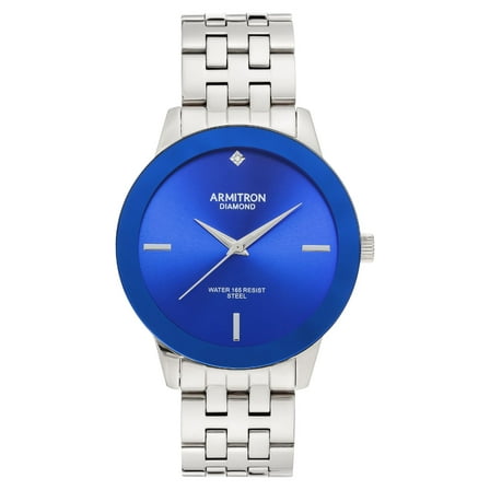 Armitron Men's Silver-Tone Wristwatch with Blue Diamond Dial