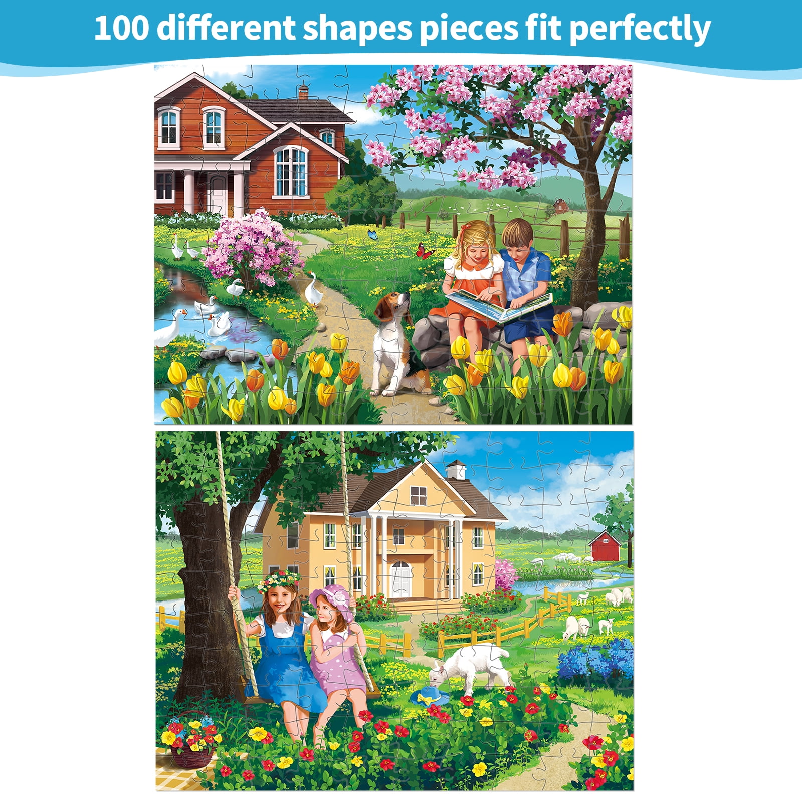 Sunhigh Dementia Puzzles for Elderly, Set of 2-100 Piece Jigsaw Puzzle, Alzheimer’s Products and Activities for Seniors (Beautiful Memories)