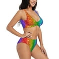 thumbnail image 2 of Wukai Glitter Rainbow Women's Bikini Set Two Piece,wimsuit High Waisted V Neck Twist Front Adjustable Spaghetti Straps Bathing Suit-X-Large, 2 of 7