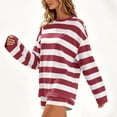 thumbnail image 5 of sdhkgrrt Women's 2 Piece Matching Lounge Set Soft Long Sleeve Round Neck Pullover Tops Drawstring Waist Shorts Striped Loose Casual Outfits Fall Tracksuit Clothing , Red XL, 5 of 6