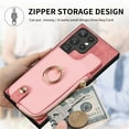 thumbnail image 2 of ELEHOLD for Samsung Galaxy S24 Ultra Zipper Wallet Case, Galaxy S24 Ultra with Back Card Holders Metal Ring Holder Kickstand Function Leather Shockproof Card Wallet Case for Business Women Men,Pink, 2 of 10