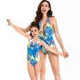 thumbnail image 5 of Mom and Daughter Matching Swimwear One Piece Swimsuit V Neck Vintage Print Parent-Child Swimsuit Women's Swimwear Girls' Women Large, 5 of 7
