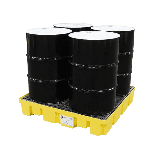 ENPAC 4 Drum Spill Pallet, Holds (4) 55-Gallon Drums, Low Profile Sidewall, Meets EPA Requirements (Yellow, No Drain)