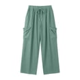thumbnail image 5 of TaTaai Women's Fashion Loose Solid Color Straight Leg Long Trousers Elastic Drawstring Waist Large Pockets Comfy Soft Casual Outdoor Daily Vacation Pants Gift, 5 of 5