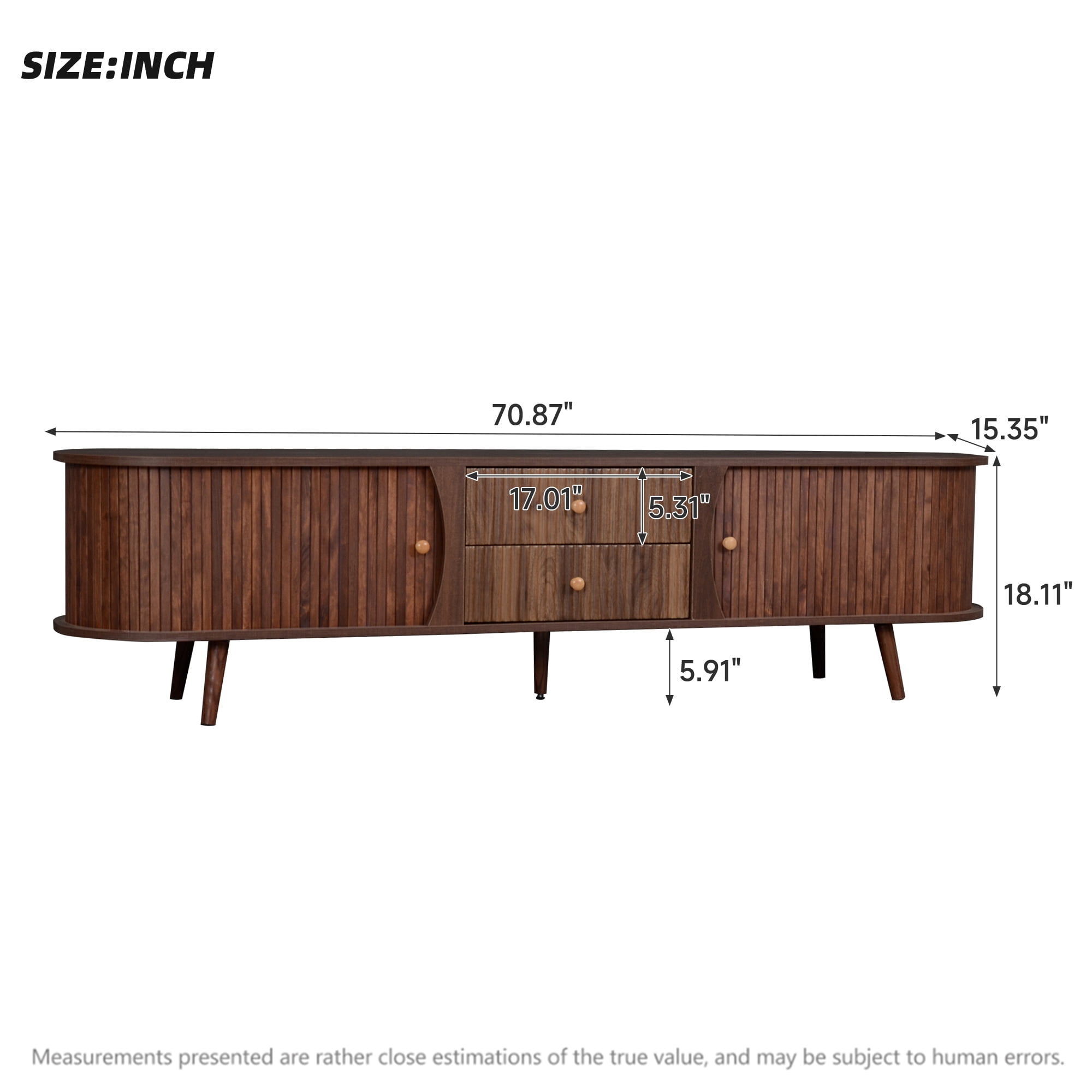 Mintazer 70" Mid Century Modern TV Stand for 80" TVs, Entertainment Center with 2 Fluted Drawers & 2 Cabinets, TV Consoles with Tambour Doors for Living Room, Dark Brown