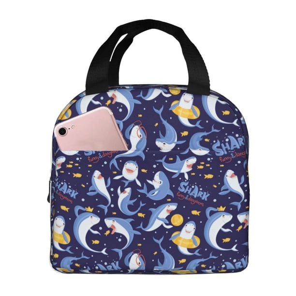 Easygdp Cute Shark Bolsa Térmica Premium - Tela Oxford Impermeable, Gran Capacidad, Bolsillo Frontal, Unisex para Trabajo, Escuela, Actividades al Aire Libre y Picnics