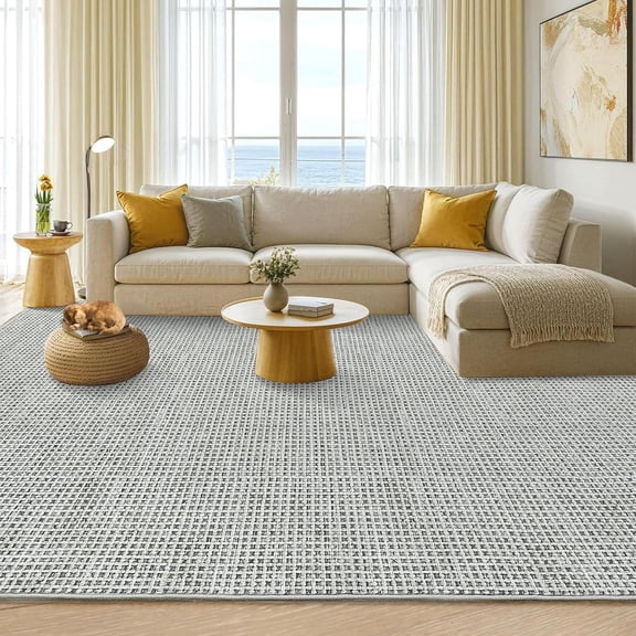 Area Rugs 5x7 Ft Washable Boho Non-Slip Dining Room Soft Ultra Thin Waffle Print Bedroom Indoor Floor Carpet for Living Room Light Grey