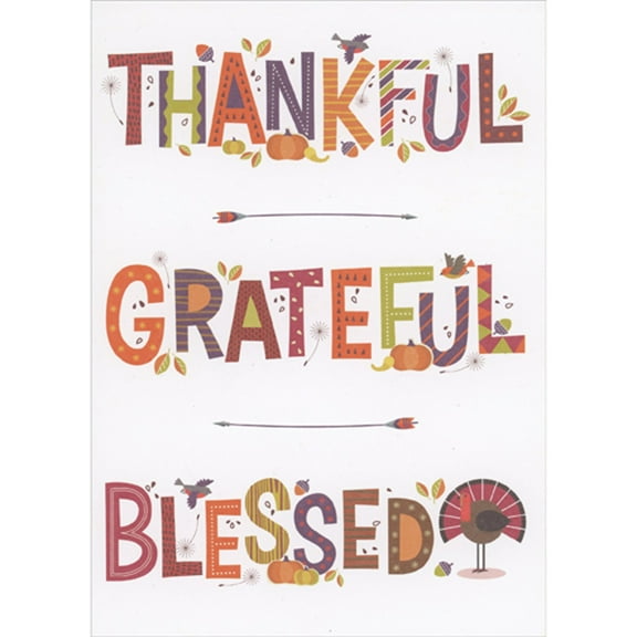 RSVP Thankful, Grateful, Blessed Fun Patterned Letters Thanksgiving Card