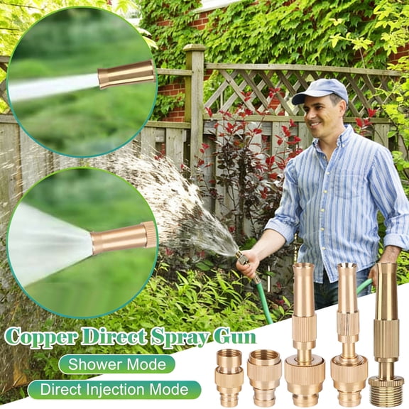 Garden Hose Nozzle - Outdoor Brass Tap Connector Kit, Heavy Duty Leak Resistant Irrigation Fittings, Multi Pattern Spray, Strong Construction, 1 pc