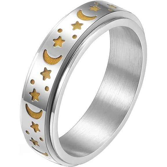 Jiaoiudi Men's Stainless Steel Ring For Men,Moon and Star Ring Ring,Classic Fashion Ring For Everyday Wear And Gift For Him