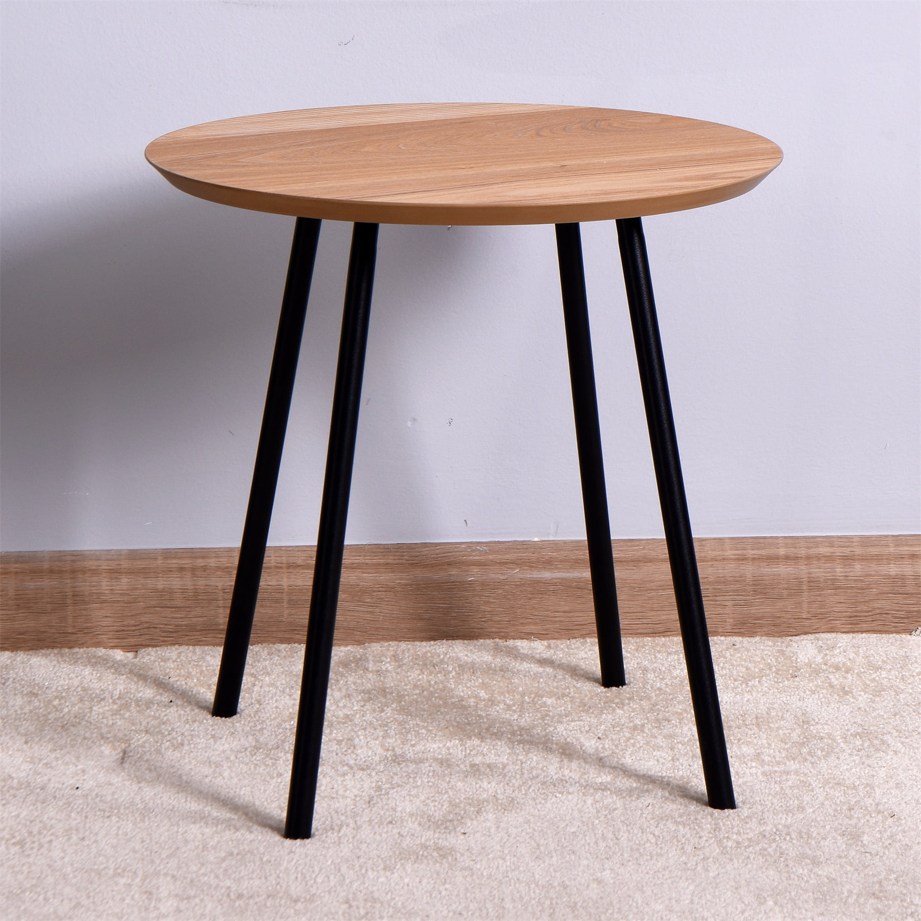 Solid Wood End Table, Wooden Side Table with Metal Legs for Living Room