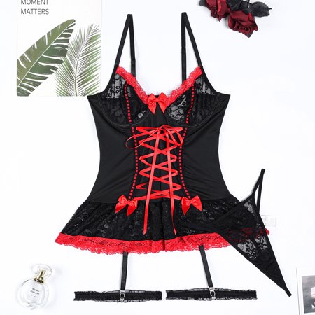 HHH Sexy Lingerie Pure Desire Style Lace Cross Strap Bow Black Hit White Cute Girl Set 3602