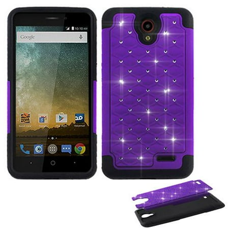 Zte Prelude 2 Z669 Phone Case For ZTE ZFive 2, ZTE Z Five 2, ZTE Maven 3 Z835, ZTE Prelude Plus,Maven-2, Prestige 2 N9136, Midnight-Pro Crystal-Dual-Layered Rugged Cover ( Crystal Purple-Black Silicone ) ()