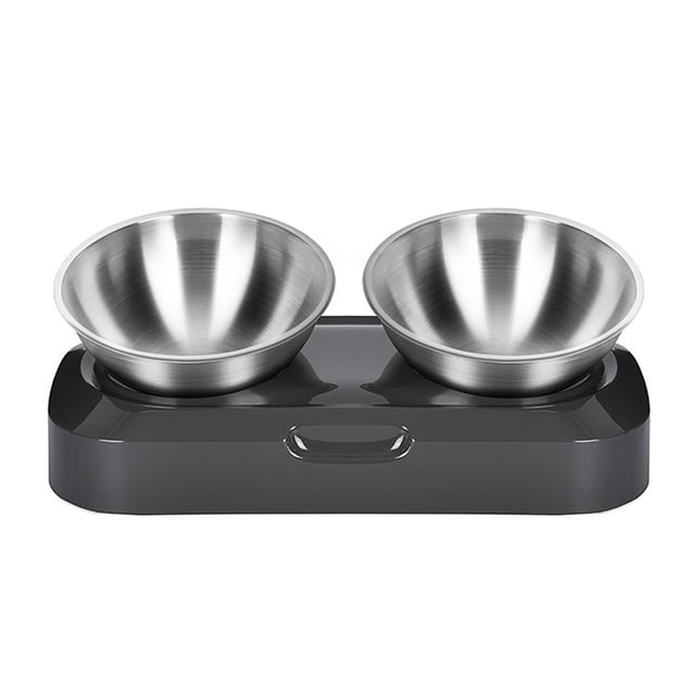 Cuenco elevado para gatos, plato de acero inoxidable para gatos para comida, agua, antivómitos, elevado, inclinado, 15°