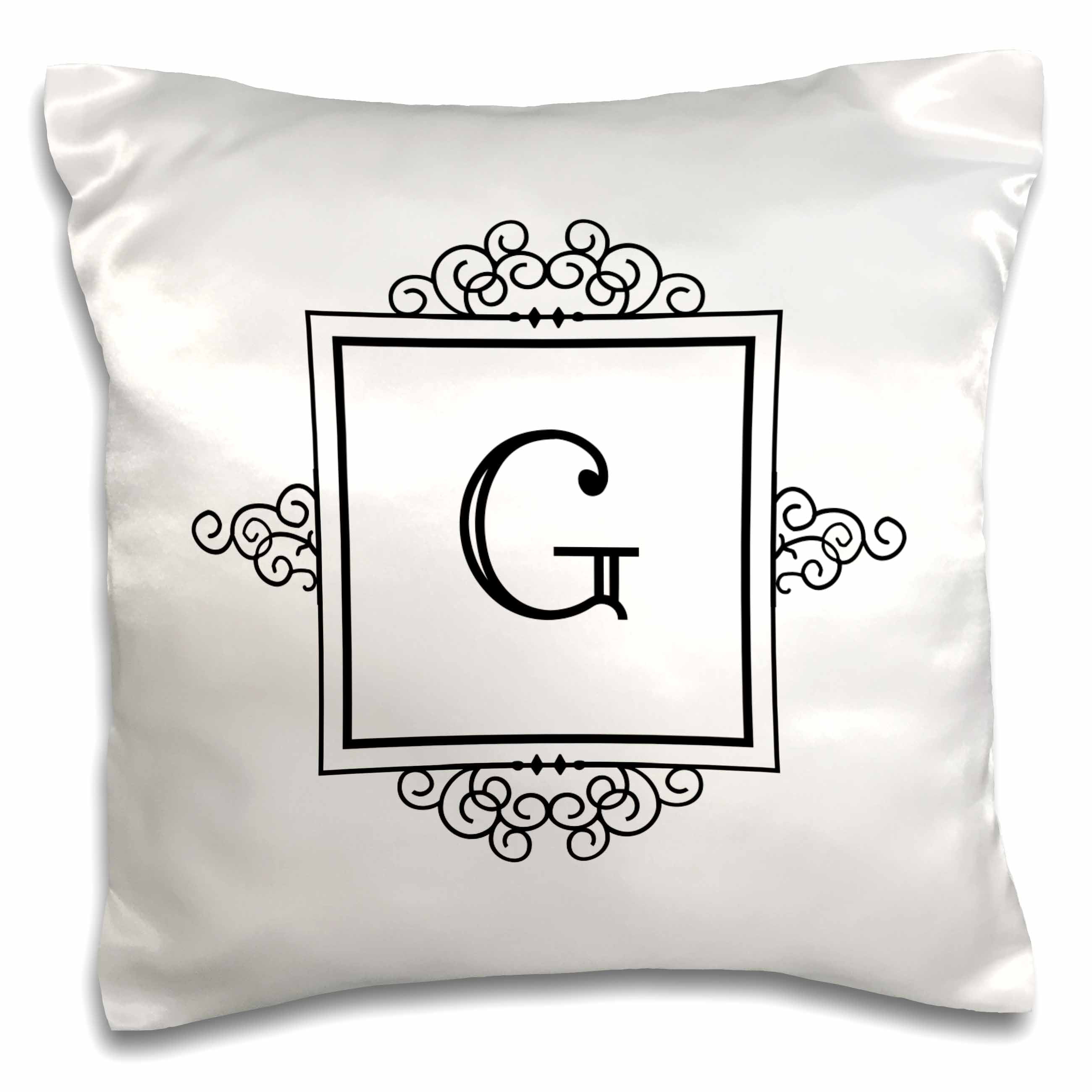 Pretty Floral Initialled Designs Purple and Black Floral Rose Monogram Letter G Throw Pillow 18x18 Multicolor