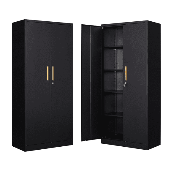 71" Metal Storage Cabinet with long handle and adjustable shelves,Lock for Home