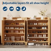 Home Rattan Shoe Storage Cabinet, Farmhouse Freestanding Wood Shoe Rack Organizer with Adjustable Shelves for Entryway Hallway Kitchen Living Room Bedroom