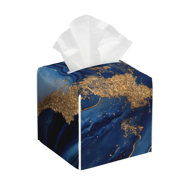 Balery Navy Blue Marble Porta Pañuelos de Cuero con Estampado – Funda Moderna Cuadrada para Caja de Pañuelos, Dispensador 5x5x5''
