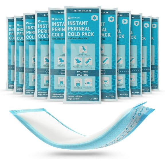 ICEWRAPS Instant Perineal Cold Pack - 2 in 1 Absorbent Maxi Pad and Instant Cold Pack - 12 Count Single Use Postpartum Ice Cold Compress for After Birth