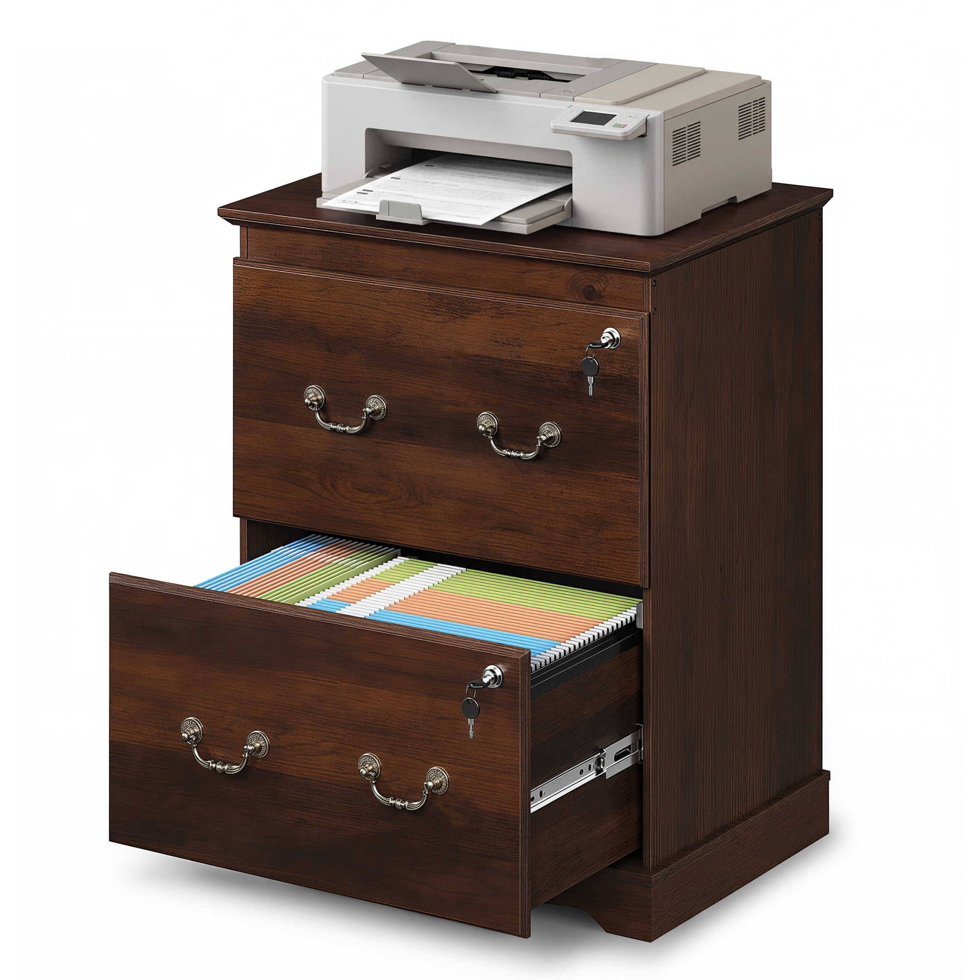 GALAXHERO 2 Drawer File Cabinet with Lock Wood File Cabinet for Letter/Legal/A4 Folders Brown Oak Farmhouse Filing Cabinet & Printer Stand Small Home Office Storage