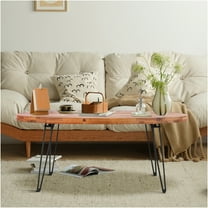 JERFIT Reclaimed Wood Oval Cocktail Table with Foldable Design, Natural Solid Wood Side End Table for Small Space Living Room Decor