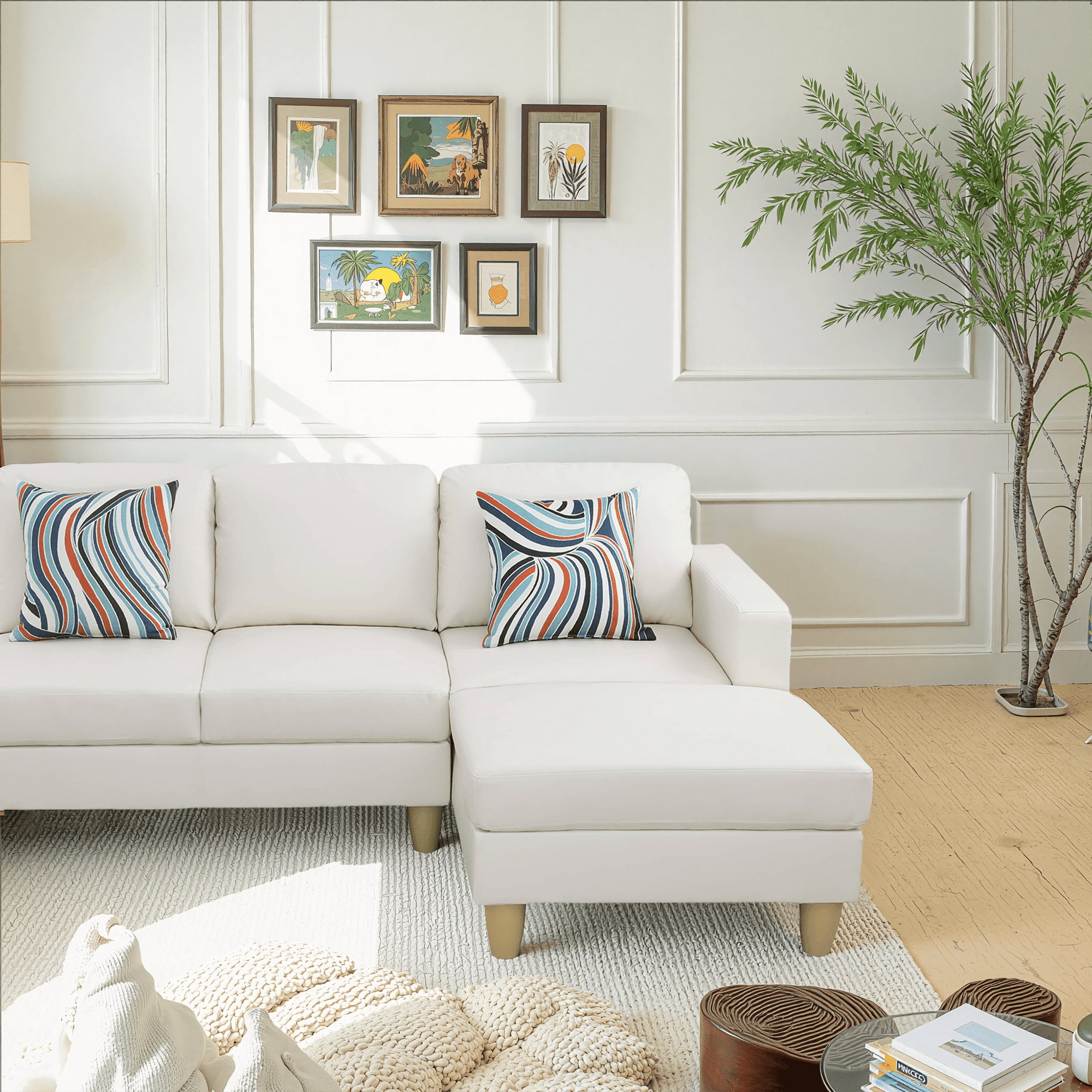 MAYEERTY Superior White Semi-PU Modern Adult Couch - Living Room Sofa Set