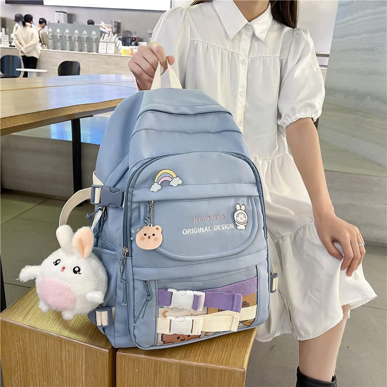 Danceemangoos Kawaii Backpack with Pins Accessories, Aesthetic Pastel Laptop Ita Bag, Cute Japanese Back to School Supplies Stationary (Pink), Adult