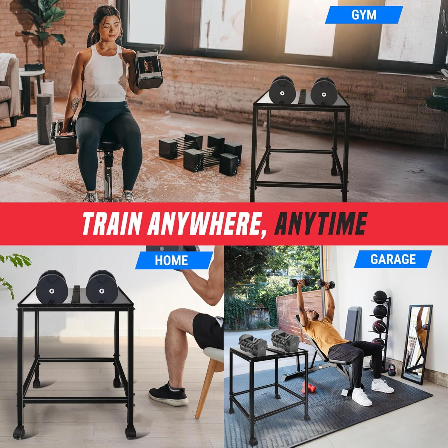 Large Compact Dumbbell Rack & Weight Rack W/ Lockable Wheels—Heavy-Duty Dumbbell Stand Folds Flat for Easy Storage & 150 LB Capacity of Power Block Dumbbell Rack & Use Expandable Dumbbells for Home G